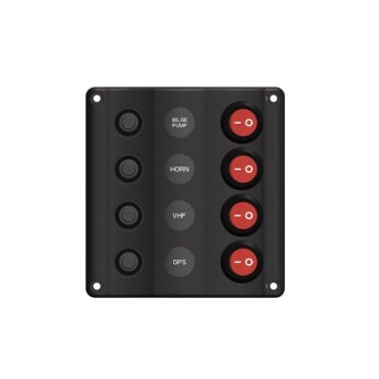Wave elpanel med 4 kontakter LED och automatsäkring, 12V