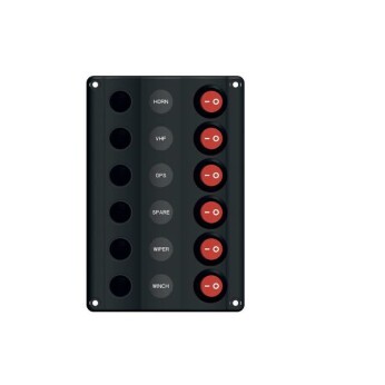 Wave elpanel med 6 kontakter LED och automatsäkring, 12V
