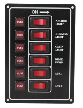 Elpanel med 6 kontakter till 12V, lodrät