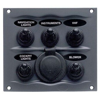 BEP Stänktäta elpanel med 5 strömbrytare och eluttag, 12V