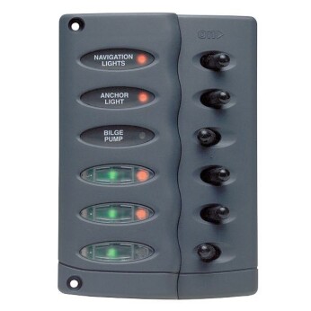 BEP stänktät elpanel med 6 kontakter, 12/24V